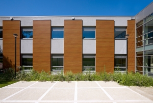Όψη ξύλινης υφής σε κτίριο κολλεγίου