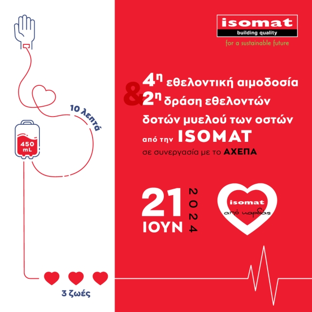 Η ομάδα των εργαζομένων της ISOMAT πραγματοποίησε εθελοντική αιμοδοσία και δράση δωρεάς μυελού των οστών