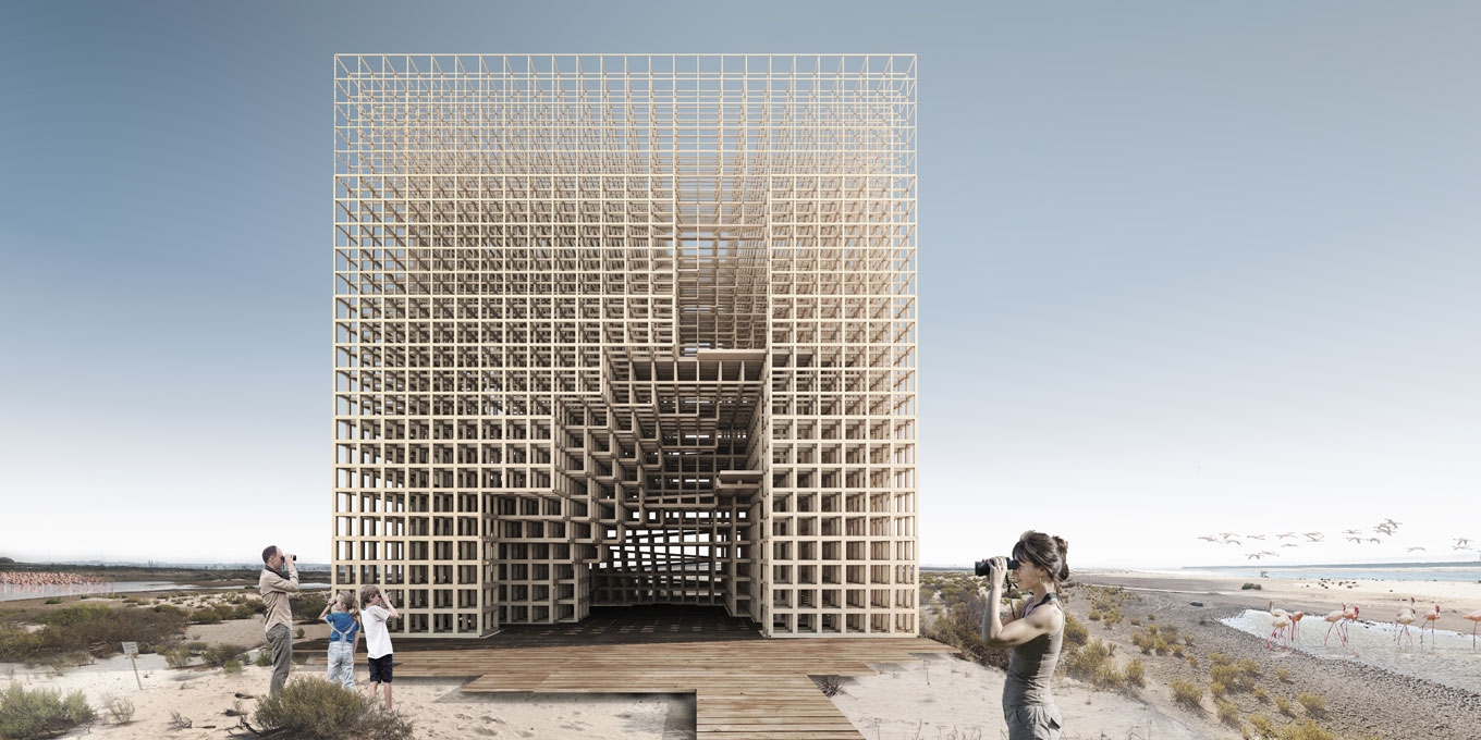 3ο βραβείο διαγωνισμού: "the cube", παρατηρητήριο φλαμίνγκο, Άμπου Ντάμπι